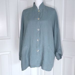BRYN WALKER linen jacket medium pockets coastal